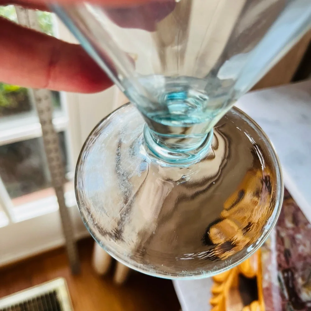 Antique blue glass fan vase